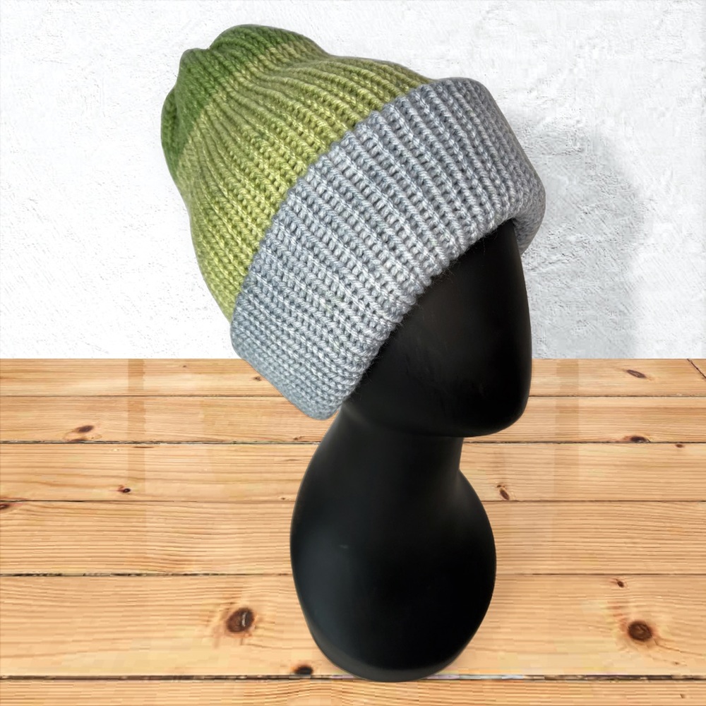 Handmade Knit Beanie Handcrafted Unisex Ombré Hat Lake Mist - Picture 3 of 10